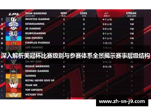 深入解析美冠杯比赛级别与参赛体系全景揭示赛事层级结构