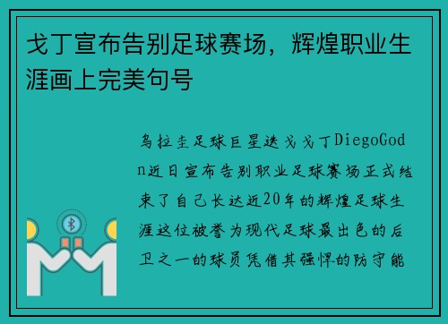 戈丁宣布告别足球赛场,辉煌职业生涯画上完美句号 戈丁宣布告别足球赛场,辉煌职业生涯画上完美句号